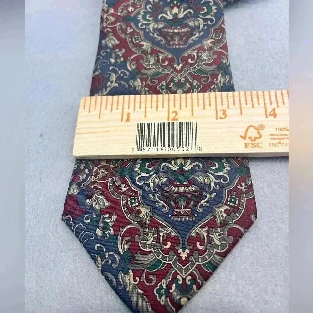 Halston III 100% Italian Silk Tie red blue teal grey white